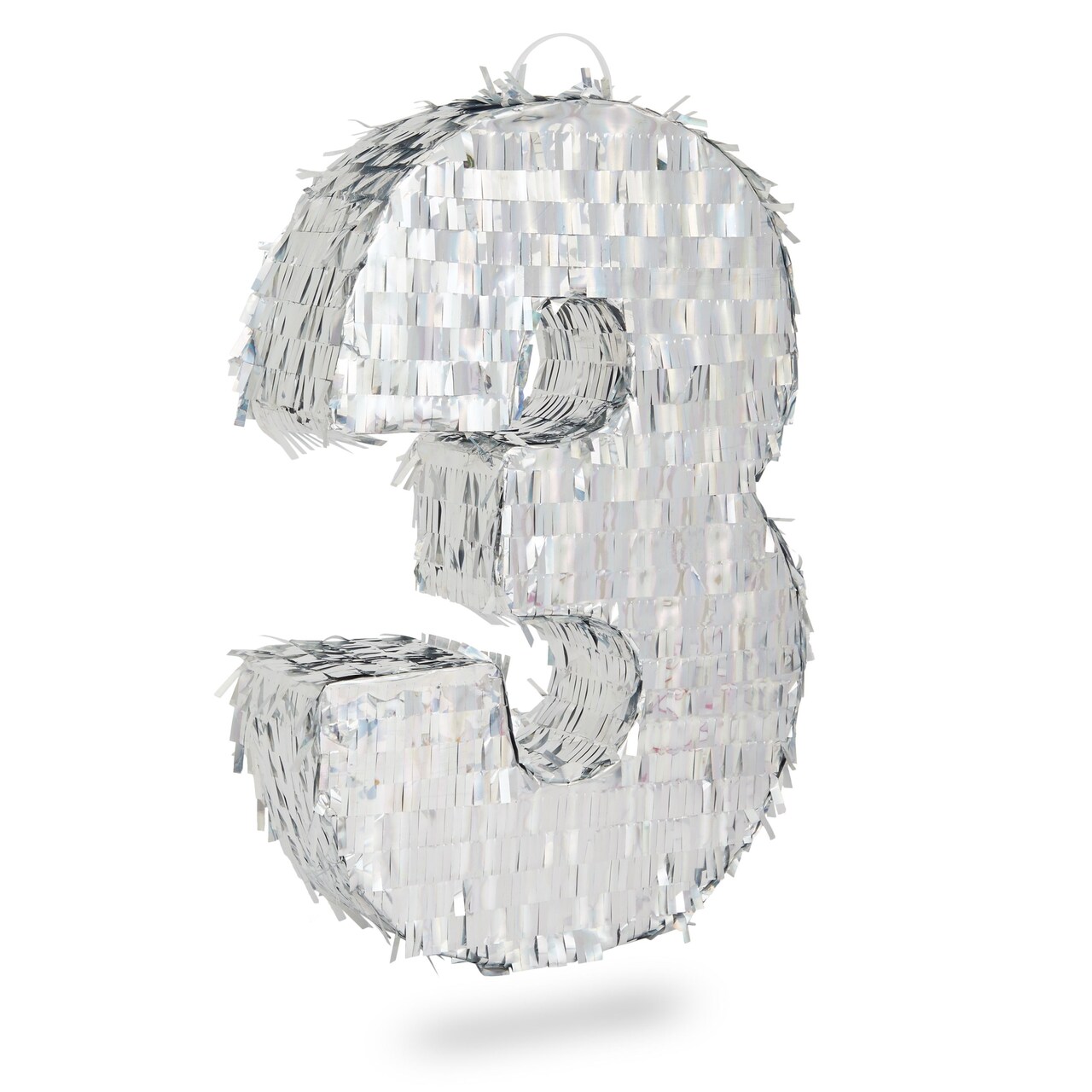 Small Holographic Silver Foil Number 3 Pinata for Kids Birthday Party Decorations (15.7x9x3 in)